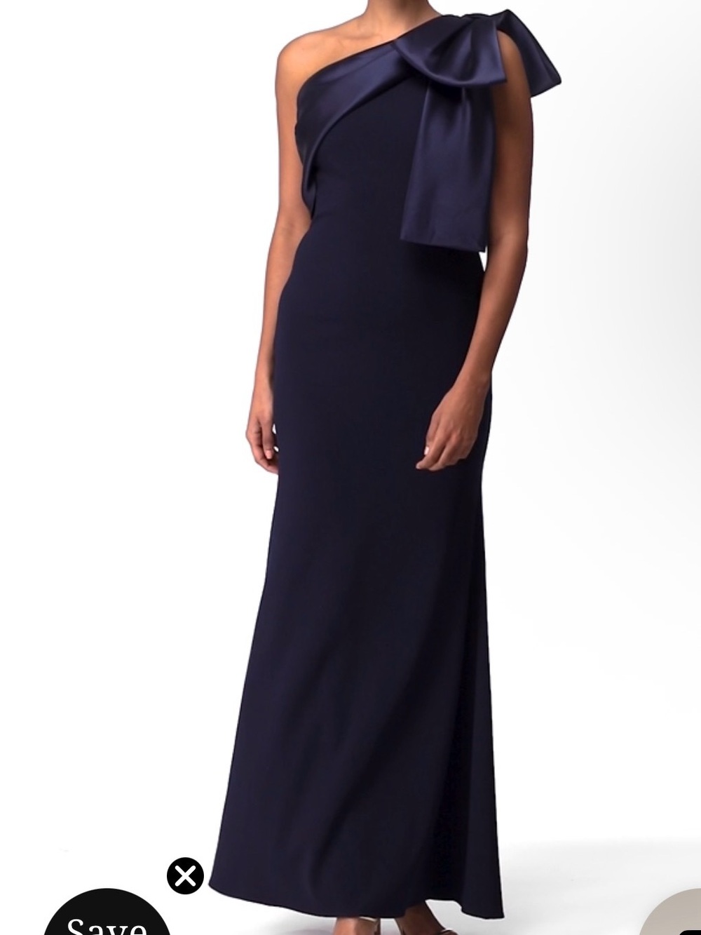 Betsy and Adam One-Shoulder Navy Bow Evening Dress